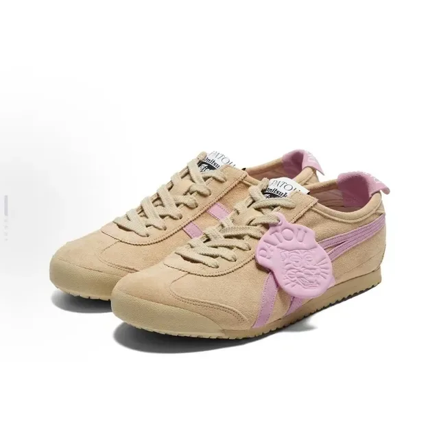 Onitsuka Tiger Beige Pink Suede Upper Intersecting Stripe Logo Lifestyle Sneakers 2