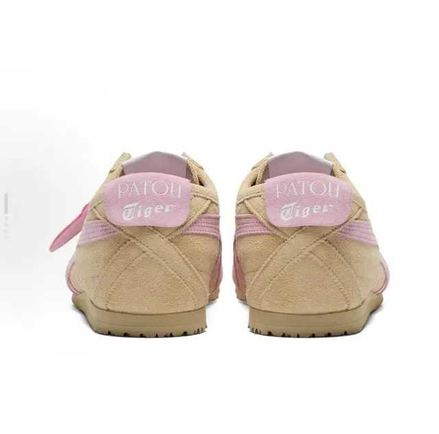 Onitsuka Tiger Beige Pink Suede Upper Intersecting Stripe Logo Lifestyle Sneakers 3