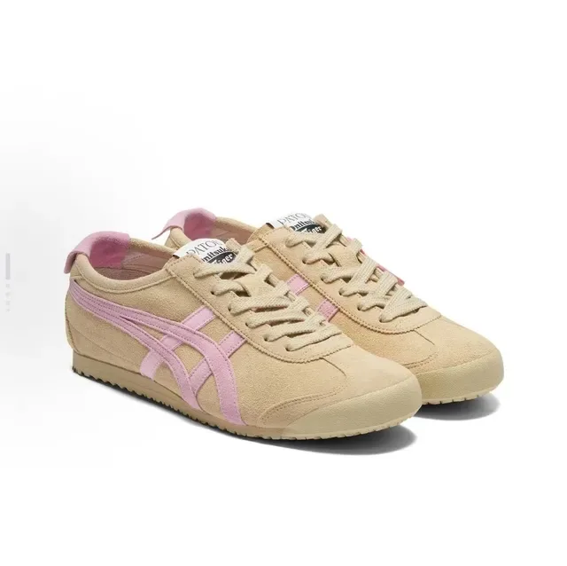 Onitsuka Tiger Beige Pink Suede Upper Intersecting Stripe Logo Lifestyle Sneakers 4