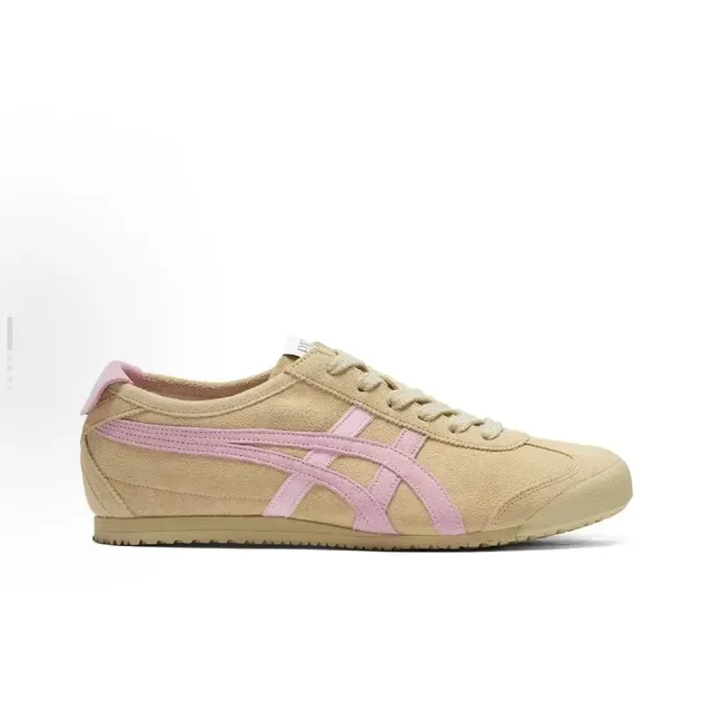 Onitsuka Tiger Beige Pink Suede Upper Intersecting Stripe Logo Lifestyle Sneakers 5
