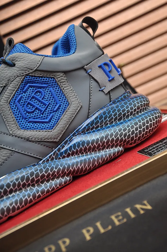 Philipp Plein Active Gris et Bleu Honeycomb Chunky Sneakers 2
