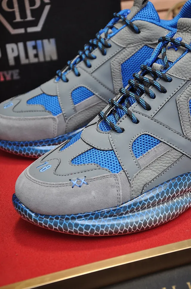 Philipp Plein Active Gris et Bleu Honeycomb Chunky Sneakers 3