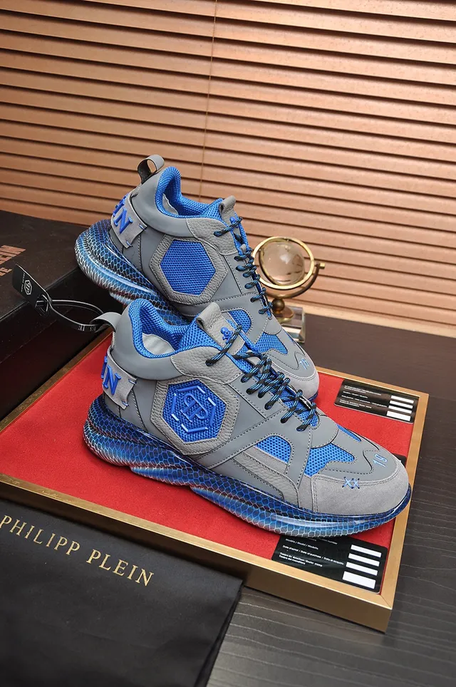 Philipp Plein Active Gris et Bleu Honeycomb Chunky Sneakers 5