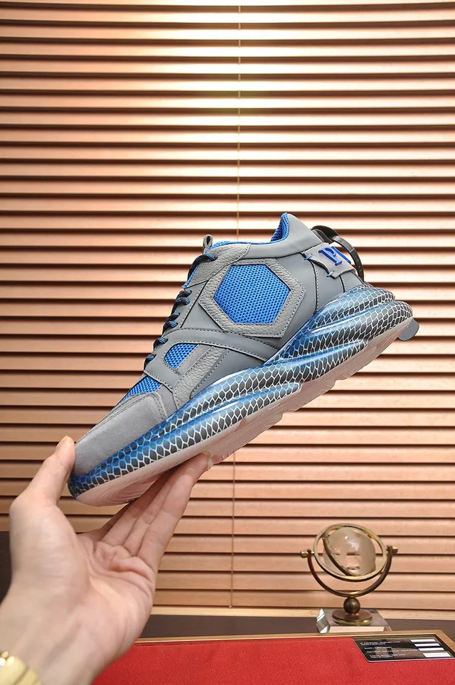Philipp Plein Active Gris et Bleu Honeycomb Chunky Sneakers 6