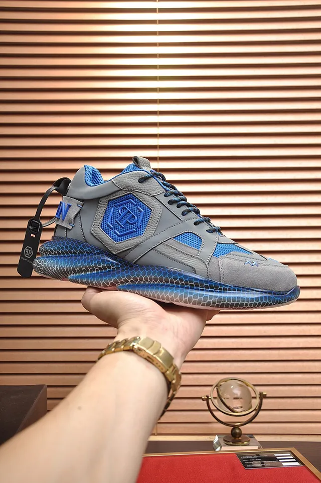 Philipp Plein Active Gris et Bleu Honeycomb Chunky Sneakers 7