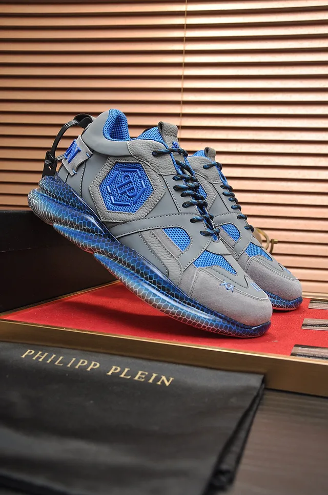 Philipp Plein Active Gris et Bleu Honeycomb Chunky Sneakers 8