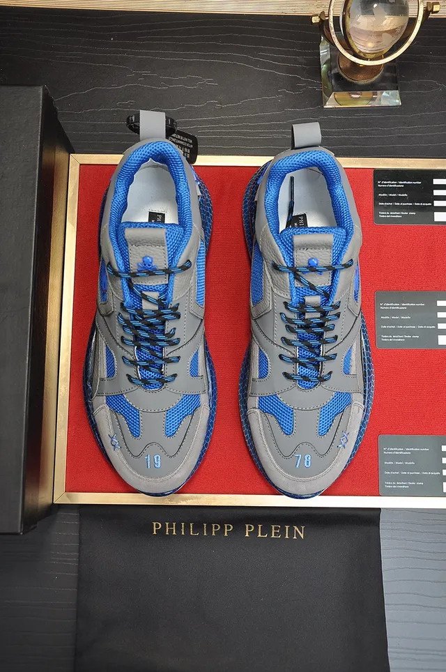 Philipp Plein Active Gris et Bleu Honeycomb Chunky Sneakers 9