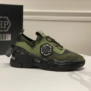 Philipp Plein Active 橄榄绿与黑色厚底运动鞋