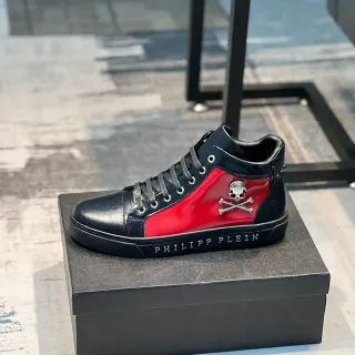 Philipp Plein Black Red High-Top Crocodile-Embossed Leather Lifestyle Sneakers