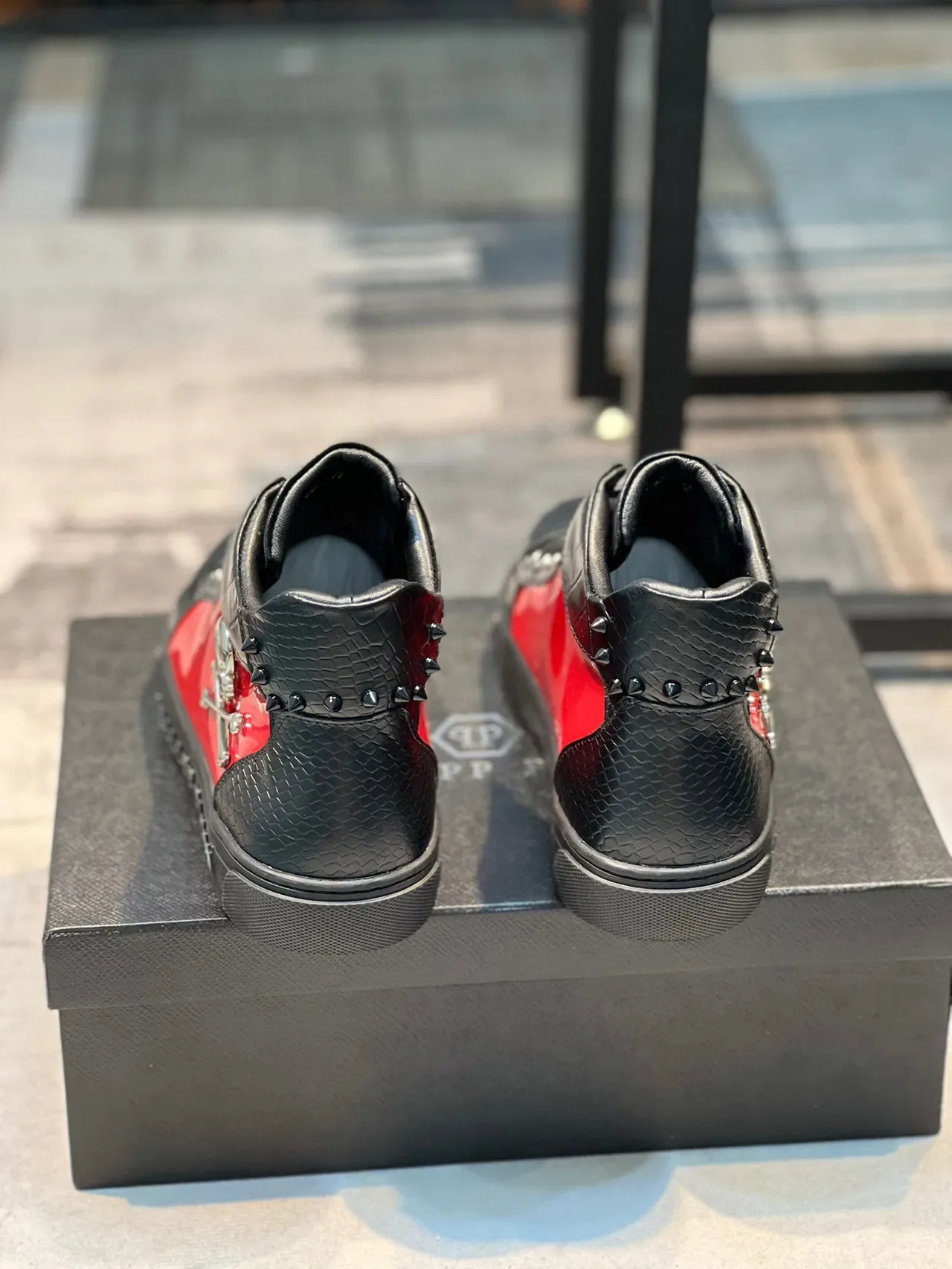 Philipp Plein Black Red High-Top Crocodile-Embossed Leather Lifestyle Sneakers 2