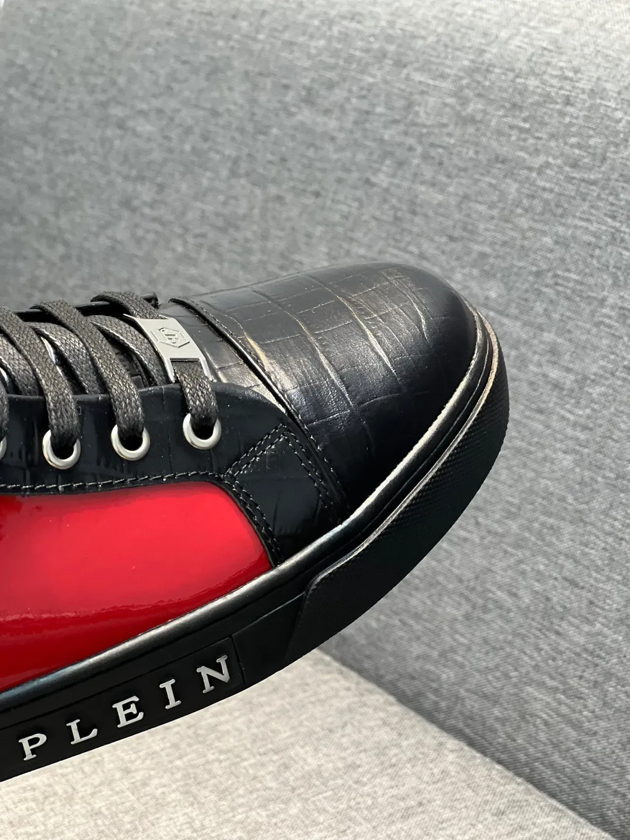Philipp Plein Black Red High-Top Crocodile-Embossed Leather Lifestyle Sneakers 3