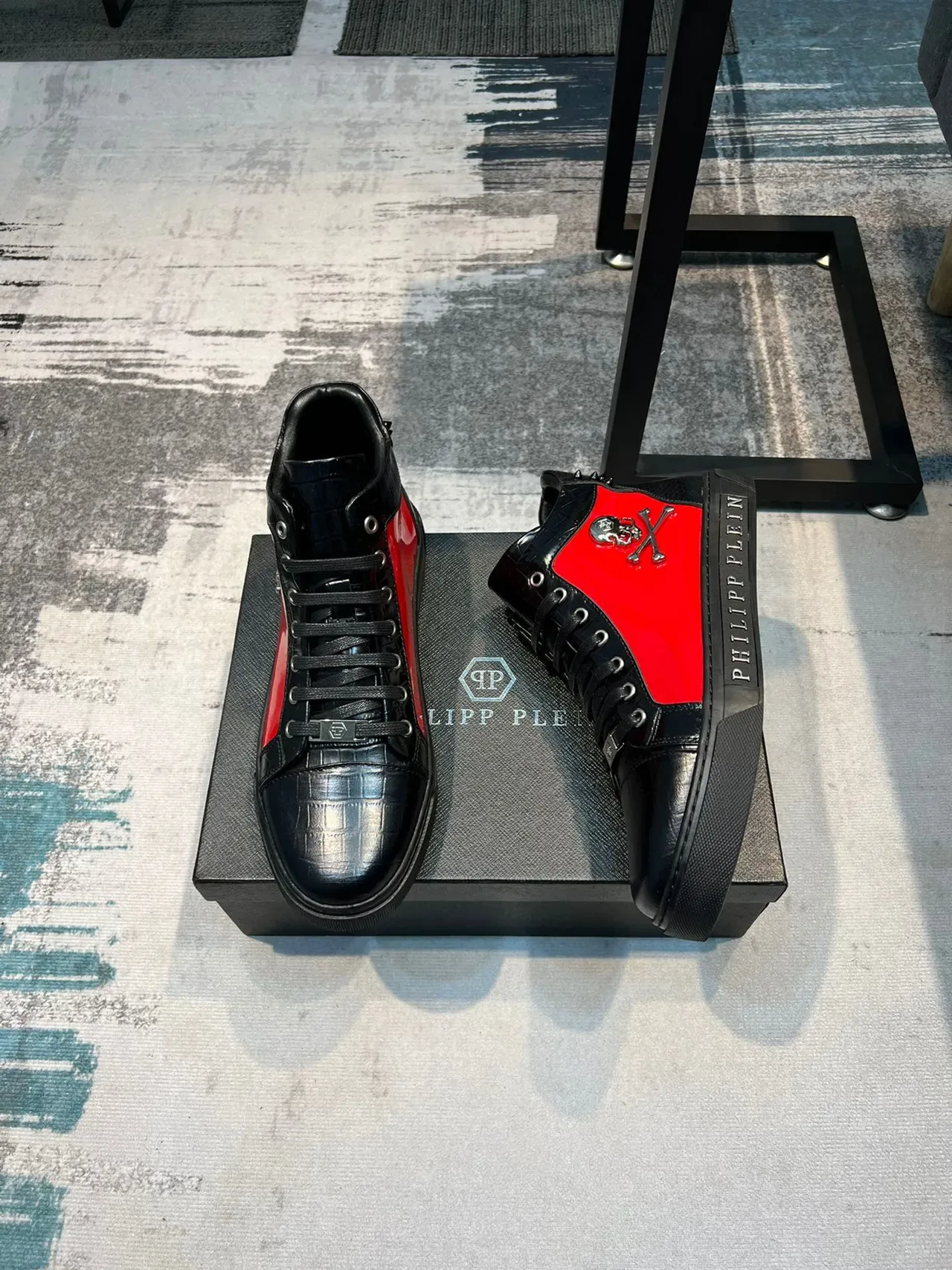 Philipp Plein Black Red High-Top Crocodile-Embossed Leather Lifestyle Sneakers 4