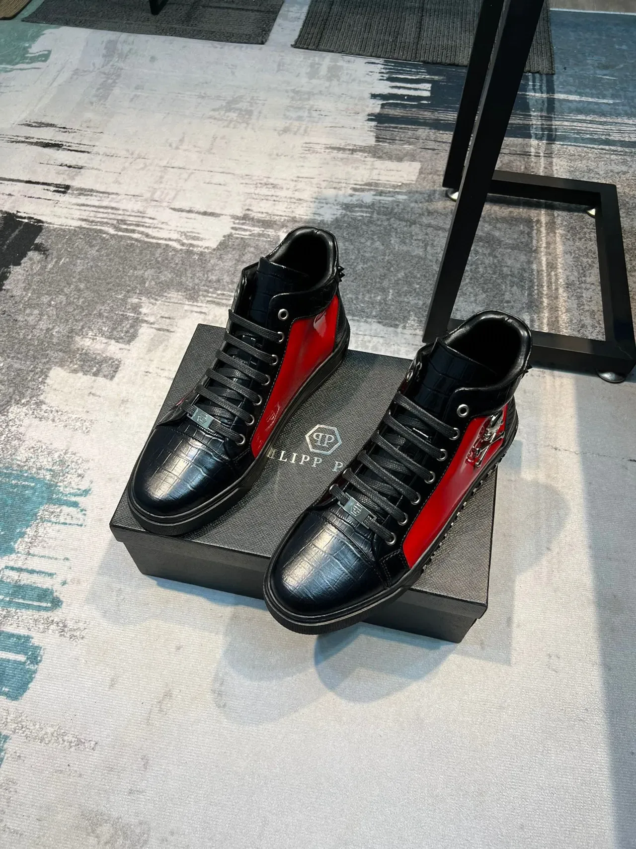 Philipp Plein Black Red High-Top Crocodile-Embossed Leather Lifestyle Sneakers 6