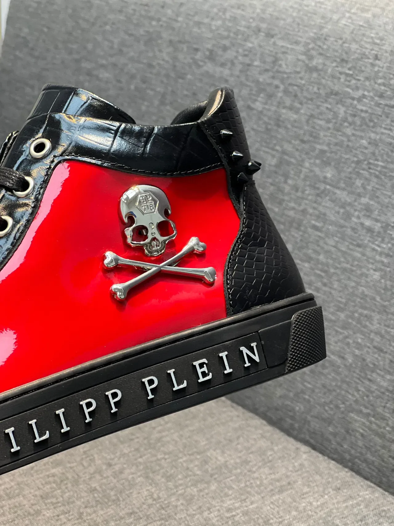 Philipp Plein Black Red High-Top Crocodile-Embossed Leather Lifestyle Sneakers 7