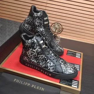 Philipp Plein Black Silver High-Top Studded Leather Lifestyle Sneakers