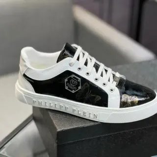 Philipp Plein Black White Patent Upper Gold Butterfly Print Lifestyle Sneakers