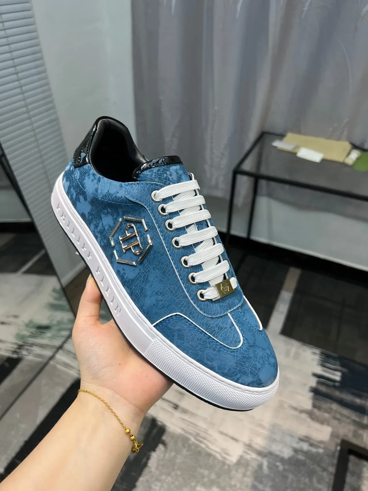 Philipp Plein Blue Leather Lifestyle Sneaker 6