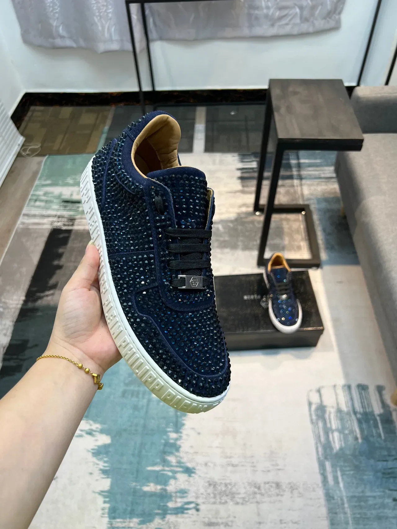 Philipp Plein Crystal-Embellished Navy Lifestyle Sneakers 6