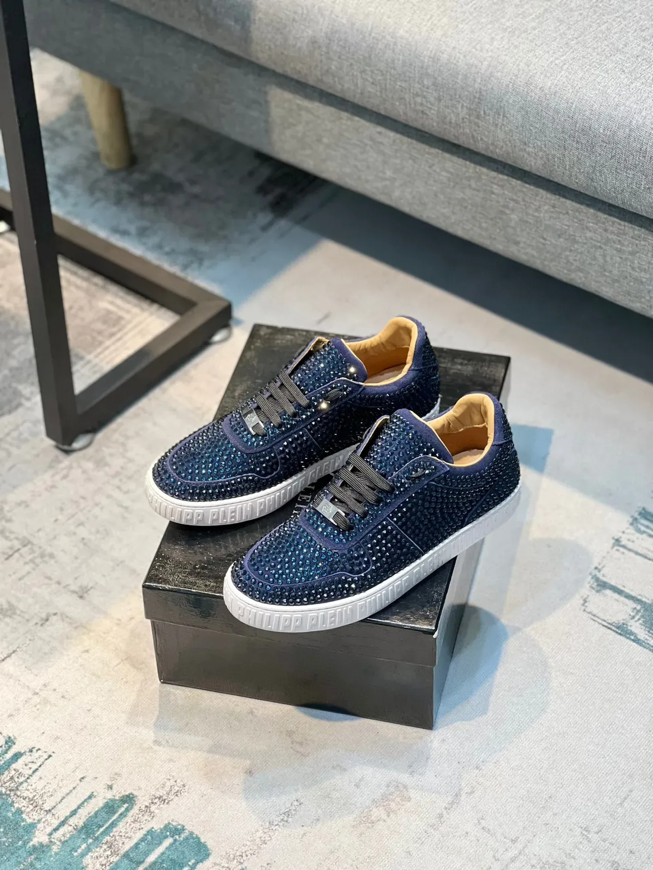 Philipp Plein Crystal-Embellished Navy Lifestyle Sneakers 7