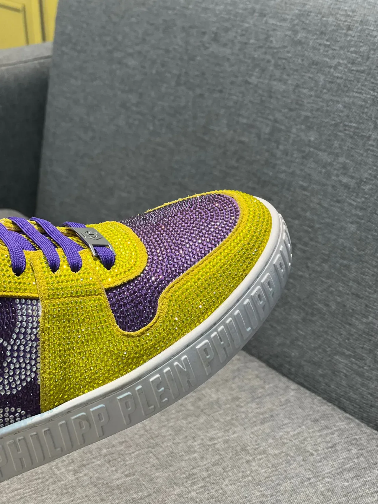 Philipp Plein High-Top Crystal-Embellished Yellow Purple Lifestyle Sneakers 3