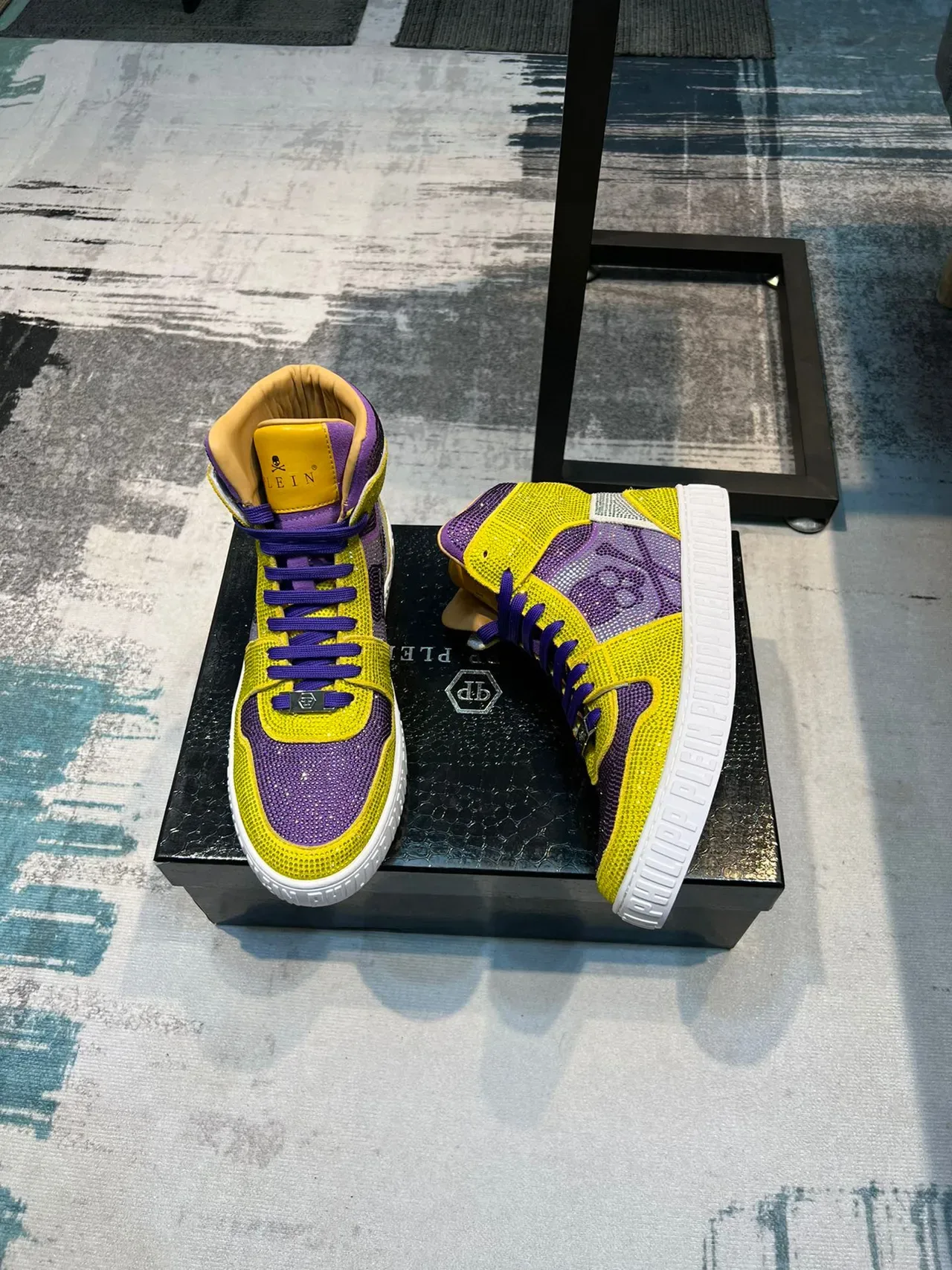 Philipp Plein High-Top Crystal-Embellished Yellow Purple Lifestyle Sneakers 4