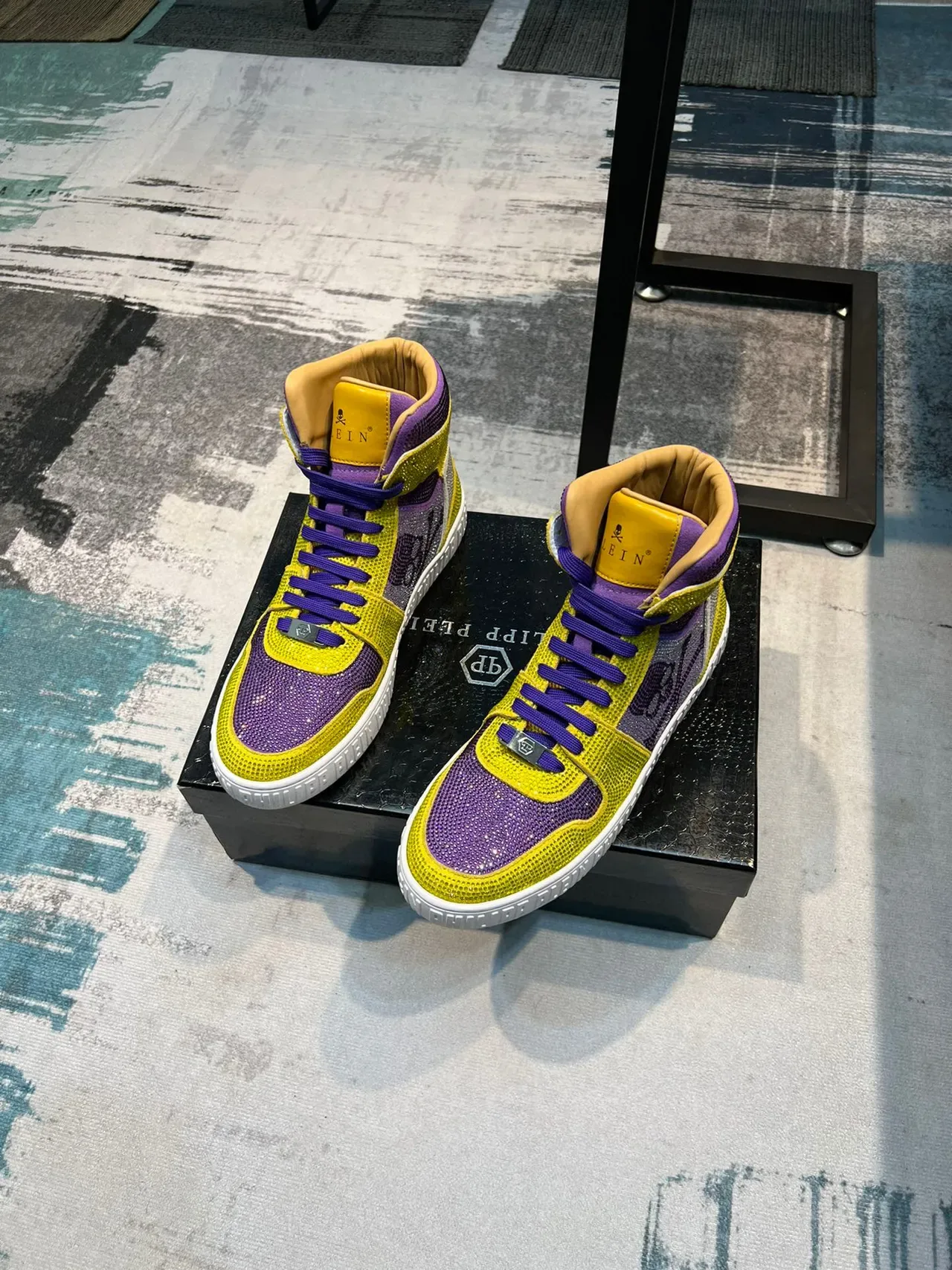 Philipp Plein High-Top Crystal-Embellished Yellow Purple Lifestyle Sneakers 5