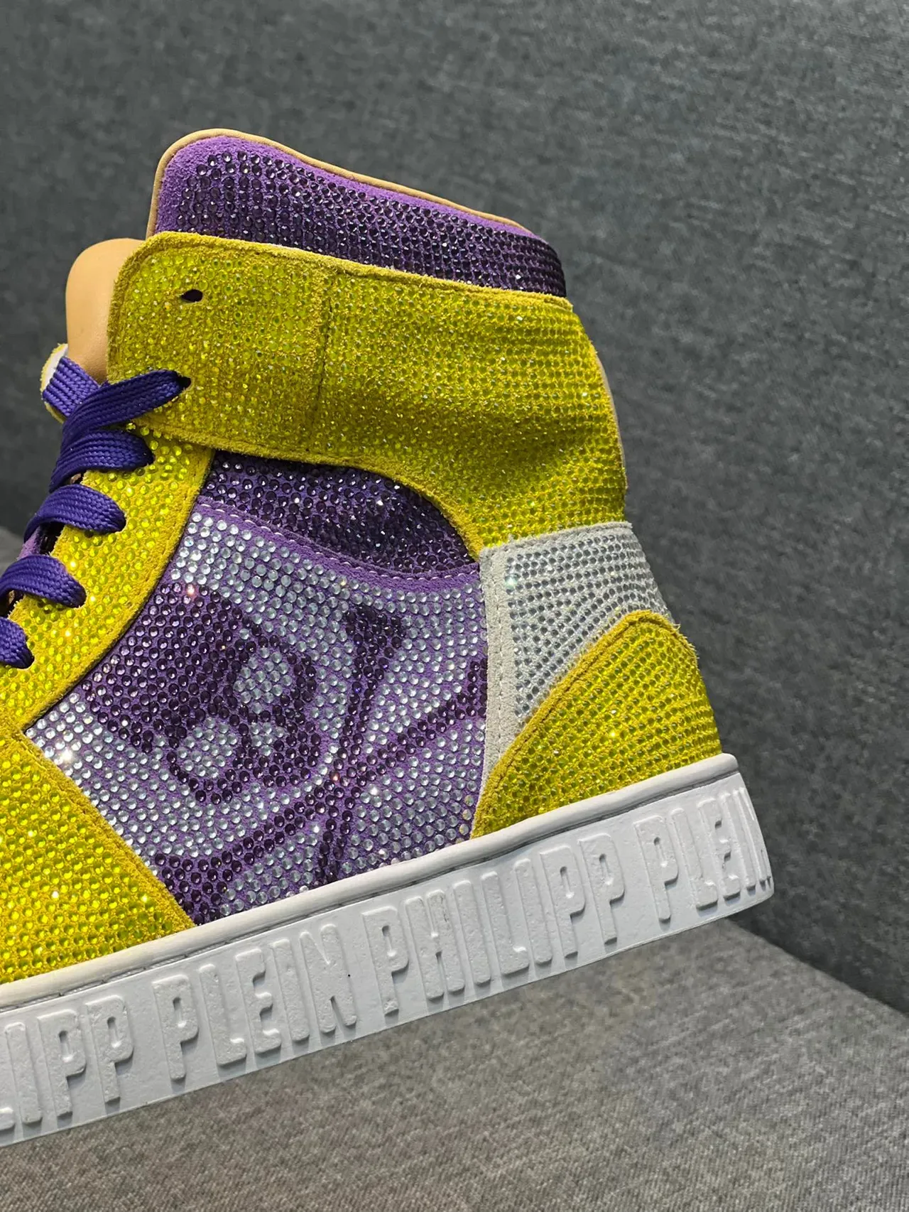 Philipp Plein High-Top Crystal-Embellished Yellow Purple Lifestyle Sneakers 7