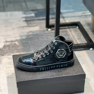 Philipp Plein 高帮 光泽鳄鱼纹 黑色 生活方式运动鞋