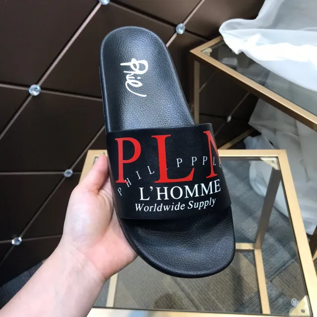 Philipp Plein L'Homme Worldwide Supply Logo-Print Pantoufles noires 2