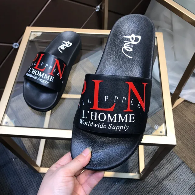 Philipp Plein L'Homme Worldwide Supply Logo-Print Pantoufles noires 3