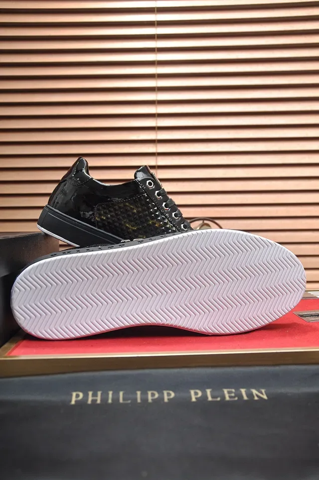 Philipp Plein লাইফস্টাইল স্নিকার কালো সোনালি গ্লসি পেটেন্ট লেদার সাপের ত্বকের টেক্সচার ওভারলে লাইফস্টাইল স্নিকার 5