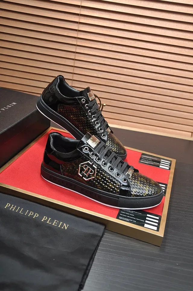 Philipp Plein লাইফস্টাইল স্নিকার কালো সোনালি গ্লসি পেটেন্ট লেদার সাপের ত্বকের টেক্সচার ওভারলে লাইফস্টাইল স্নিকার 6