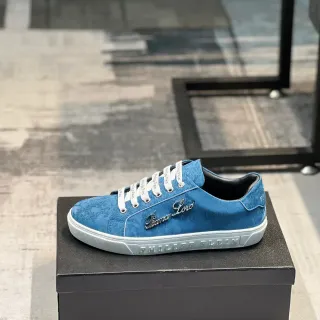 Philipp Plein Lifestyle Sneaker Blue White Textured Upper Embossed Midsole Logo Lifestyle Sneakers