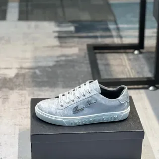 Philipp Plein Lifestyle Sneaker Silver Black Metallic Cracked-Leather Upper Embossed Brand Midsole Lifestyle Sneakers