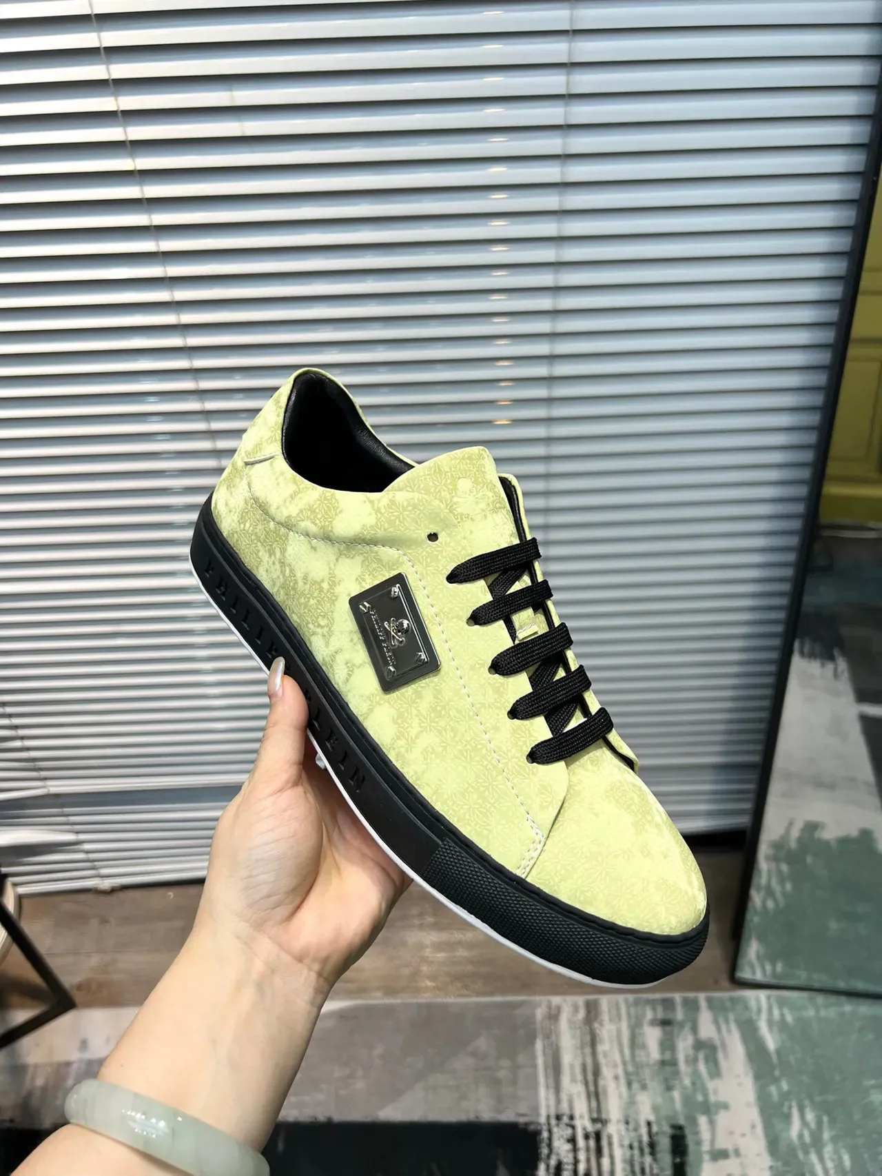 Philipp Plein Lifestyle Sneaker Yellow Black Suede Upper Metal Skull Plaque Lifestyle Sneakers 6