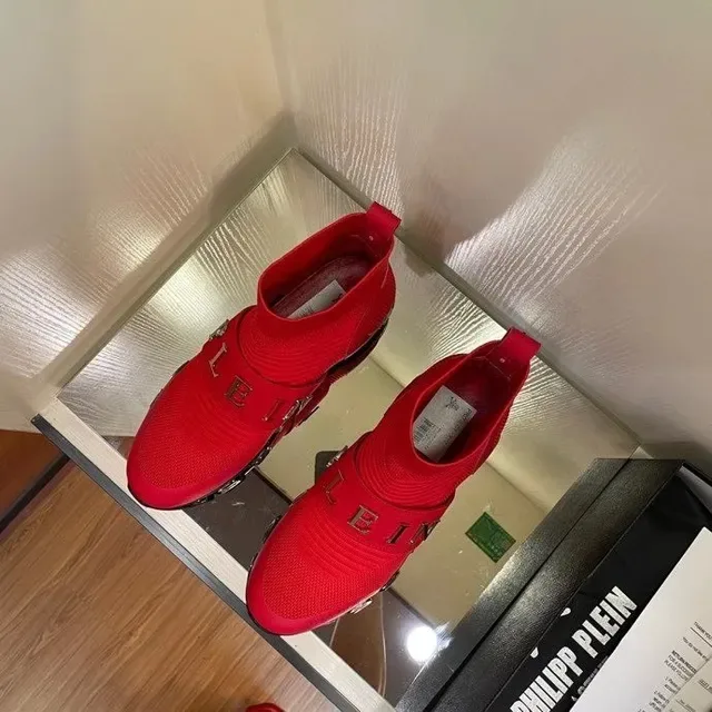 Philipp Plein Speed Runner حذاء أسلوب الحياة بتصميم جورب أحمر 2
