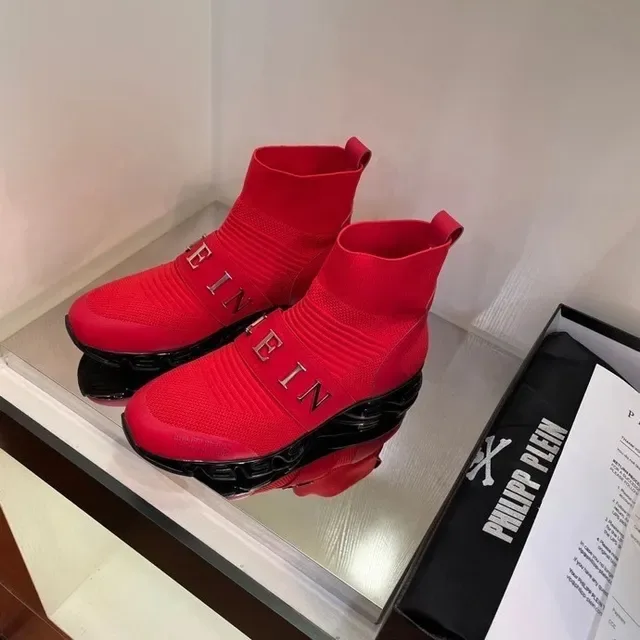 Philipp Plein Speed Runner حذاء أسلوب الحياة بتصميم جورب أحمر 3