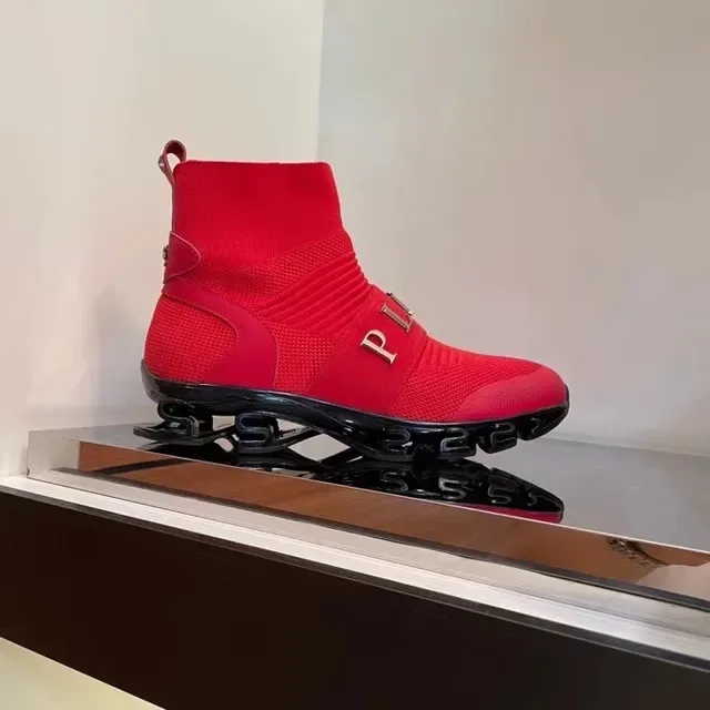 Philipp Plein Speed Runner حذاء أسلوب الحياة بتصميم جورب أحمر 5