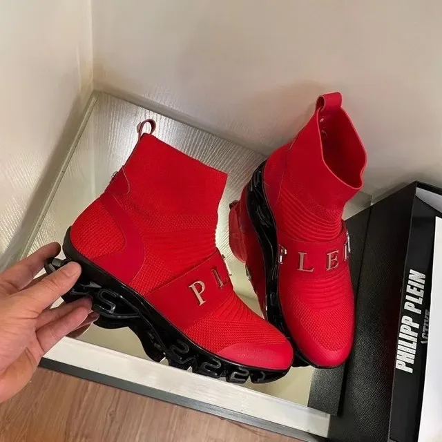 Philipp Plein Speed Runner حذاء أسلوب الحياة بتصميم جورب أحمر 6