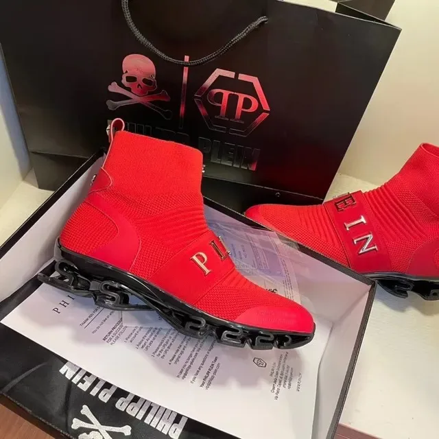 Philipp Plein Speed Runner حذاء أسلوب الحياة بتصميم جورب أحمر 7
