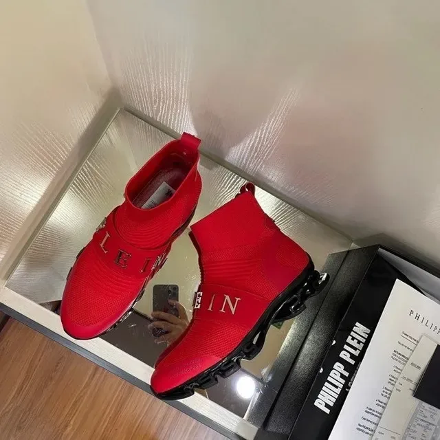 Philipp Plein Speed Runner حذاء أسلوب الحياة بتصميم جورب أحمر 8