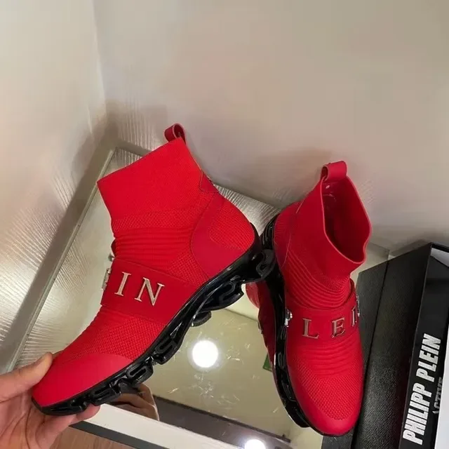 Philipp Plein Speed Runner حذاء أسلوب الحياة بتصميم جورب أحمر 9