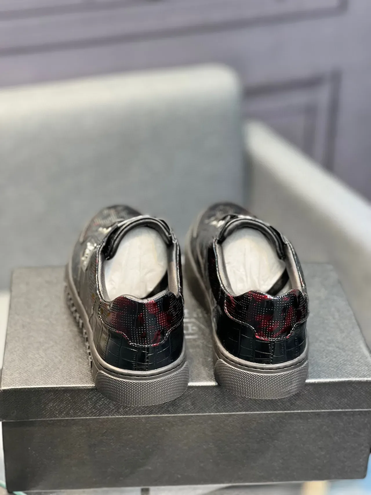 Philipp Plein Sport Tênis Lifestyle Pretos Multicolor de Couro Patentado Brilhante com Textura Embossada de Crocodilo 7