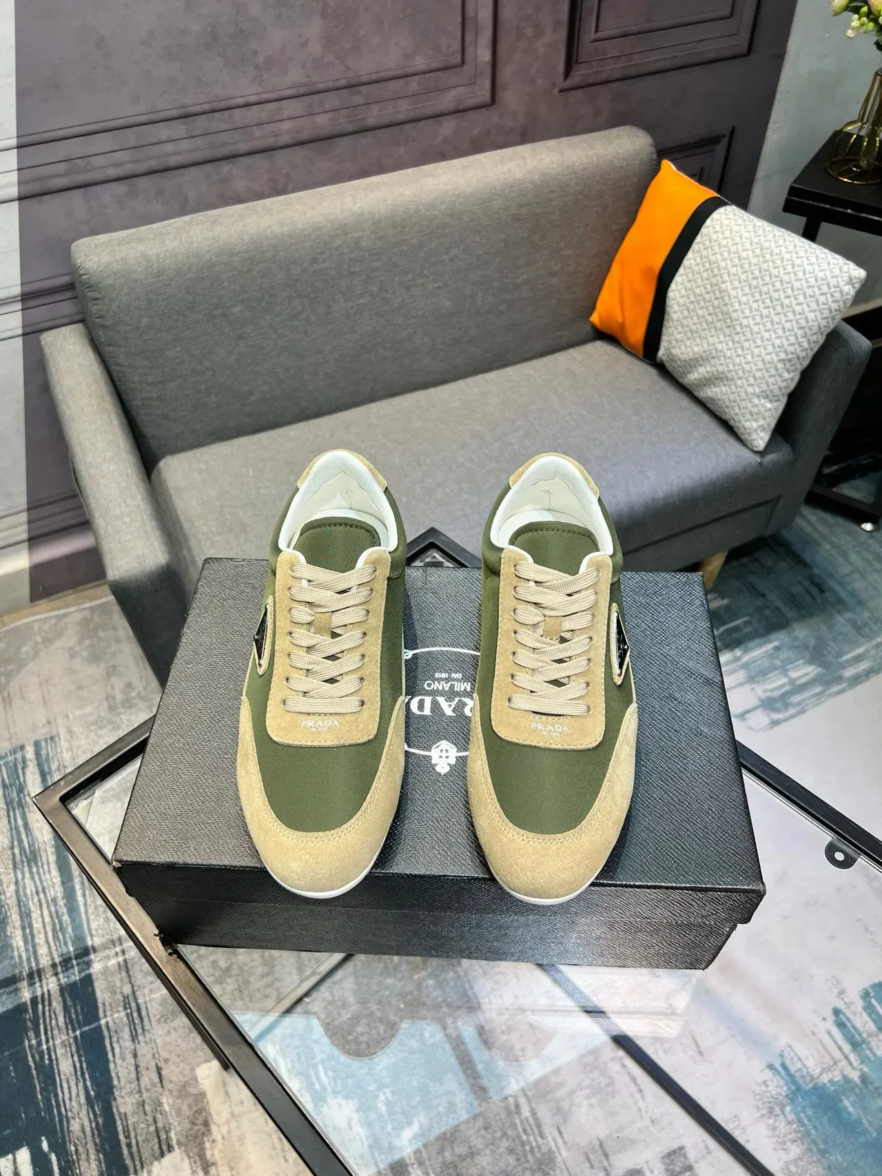 Prada Army Green Beige Low-Top Mixed-Material Lifestyle Sneakers 8