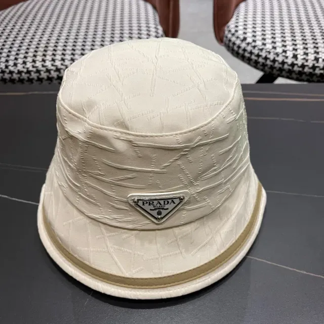Prada Beige Brown Structured Fabric Stitched Texture Bucket Hat 3