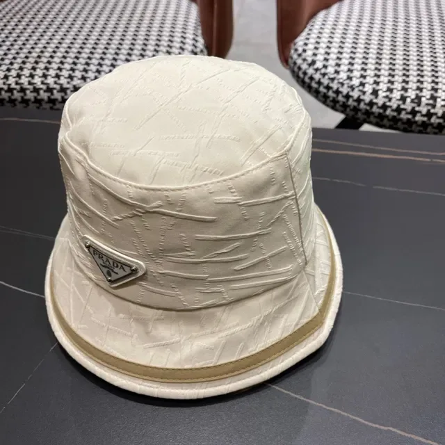 Prada Beige Brown Structured Fabric Stitched Texture Bucket Hat 4