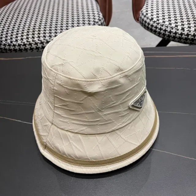Prada Beige Brown Structured Fabric Stitched Texture Bucket Hat 5