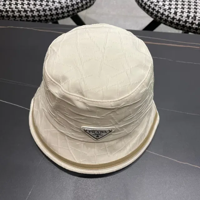 Prada Beige Brown Structured Fabric Stitched Texture Bucket Hat 6