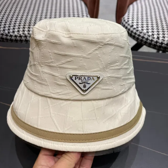 Prada Beige Brown Structured Fabric Stitched Texture Bucket Hat 8