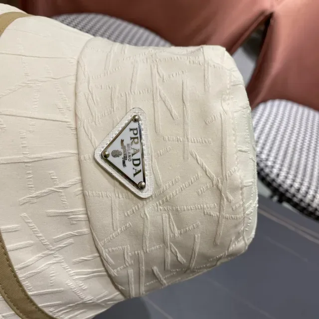 Prada Beige Brown Structured Fabric Stitched Texture Bucket Hat 10